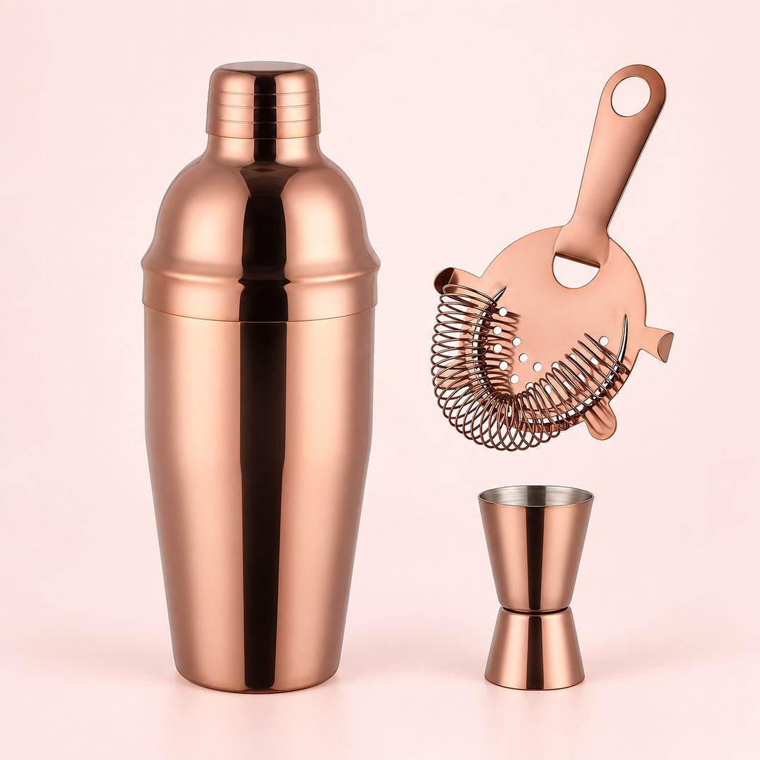 Rose Gold Bar Set Of 3 cocktail bar tool variant studio image