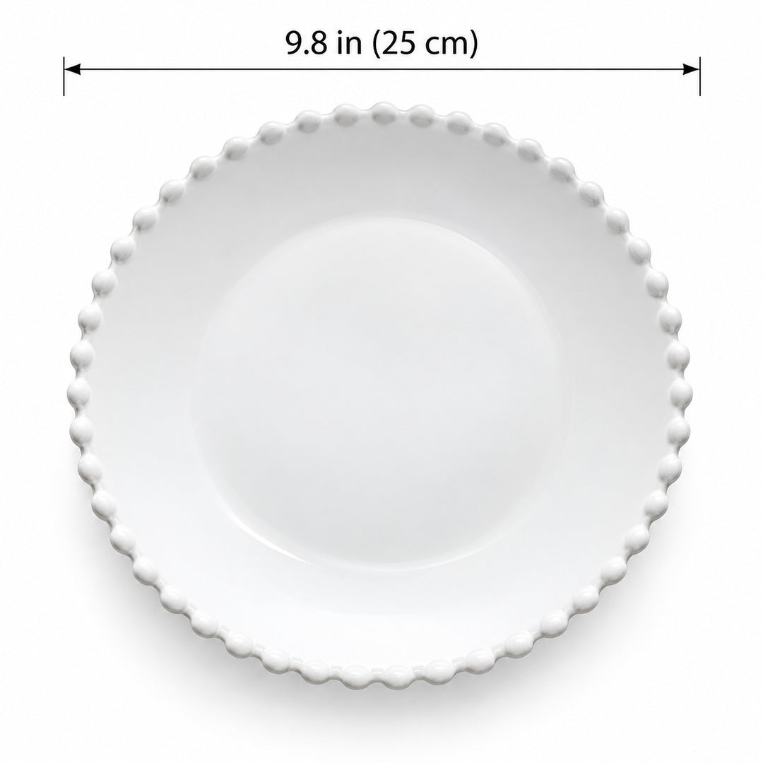 Round ceramic plate, 25 cm diameter; one piece.