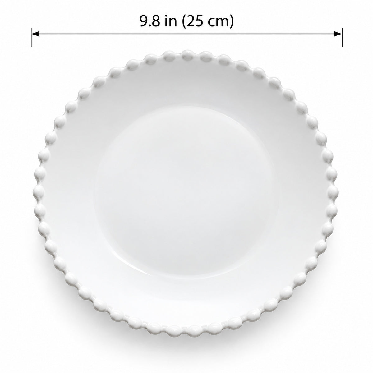 Round ceramic plate, 25 cm diameter; one piece.