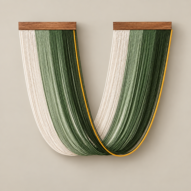 Green and cream U swag wall hanging with gold edging on two short battens