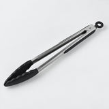 Black silicone-tipped stainless steel cooking tongs, 12 in.
