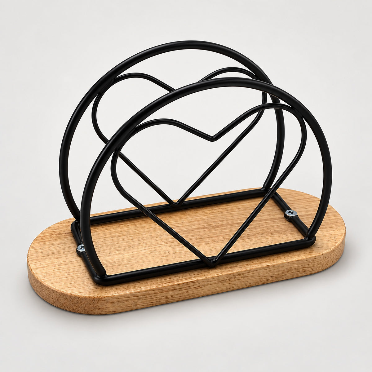 Black Heart With Wood-Look Base decorative metal napkin holder variant studio image