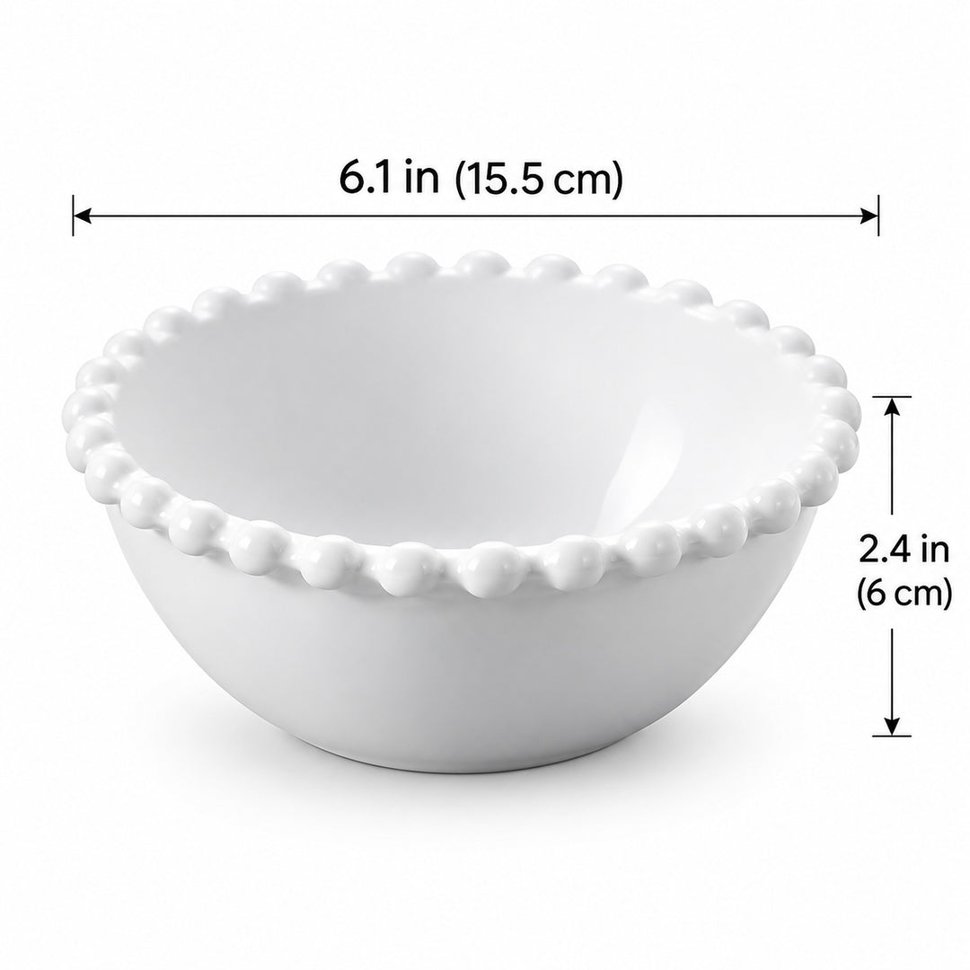 Round ceramic bowl, 15.5 cm diameter and 6 cm high; one piece.