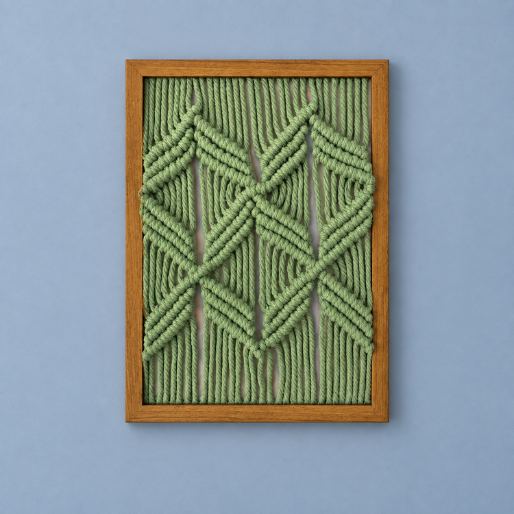 Style-03 sage diamonds with 300g, macrame panel in 13 knot styles