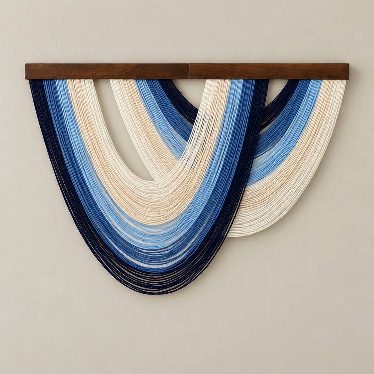 D-02 blue banded, 16 swag and fringe styles, fine twisted cord, pale wooden beads on the B series