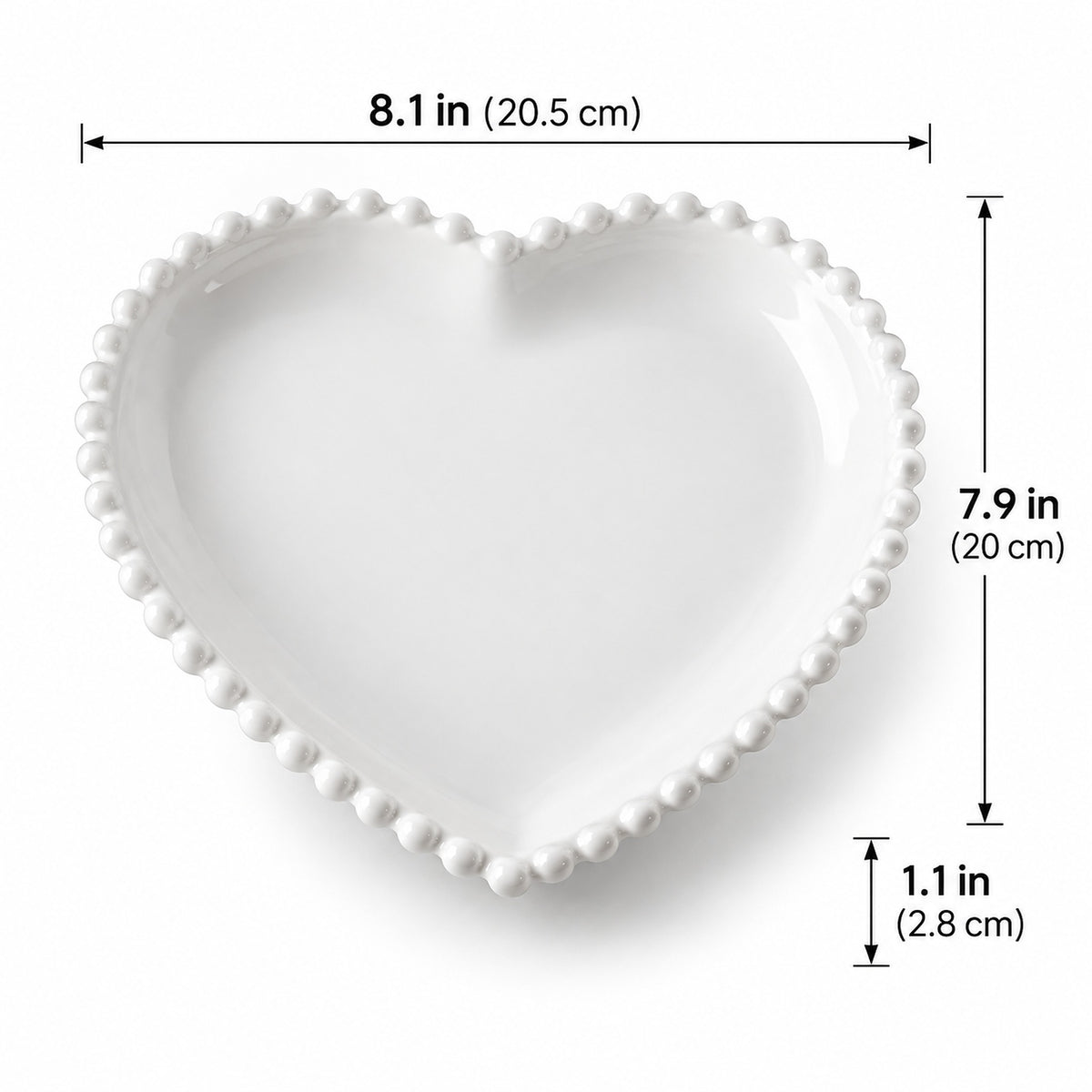 Heart ceramic plate, 20.5 x 20 cm and 2.8 cm high; one piece.