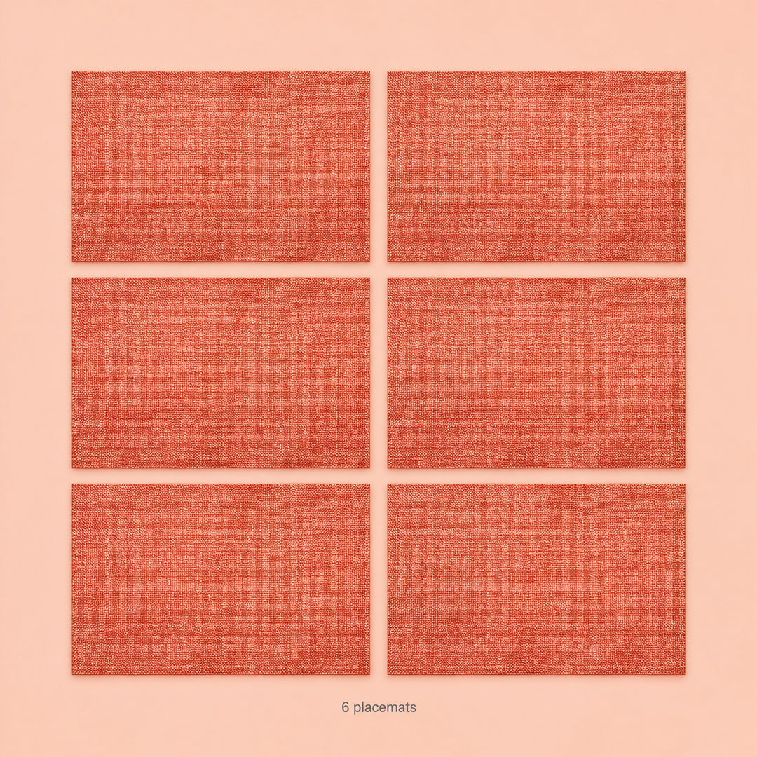 Orange woven vinyl placemats, 6-piece set, 30 by 45 cm each.