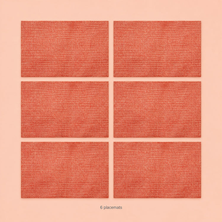 Orange woven vinyl placemats, 6-piece set, 30 by 45 cm each.