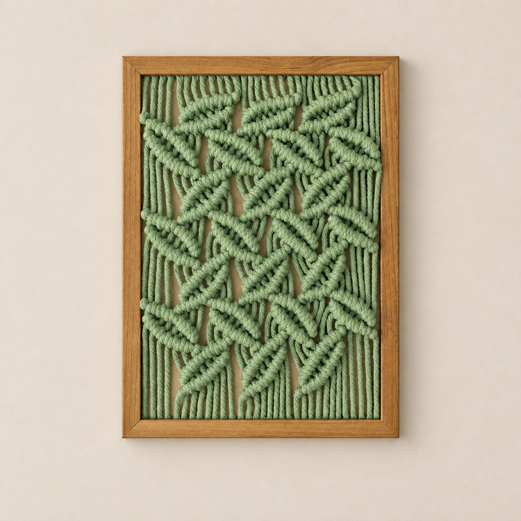 Style-04 sage lattice with 340g, macrame panel in 13 knot styles