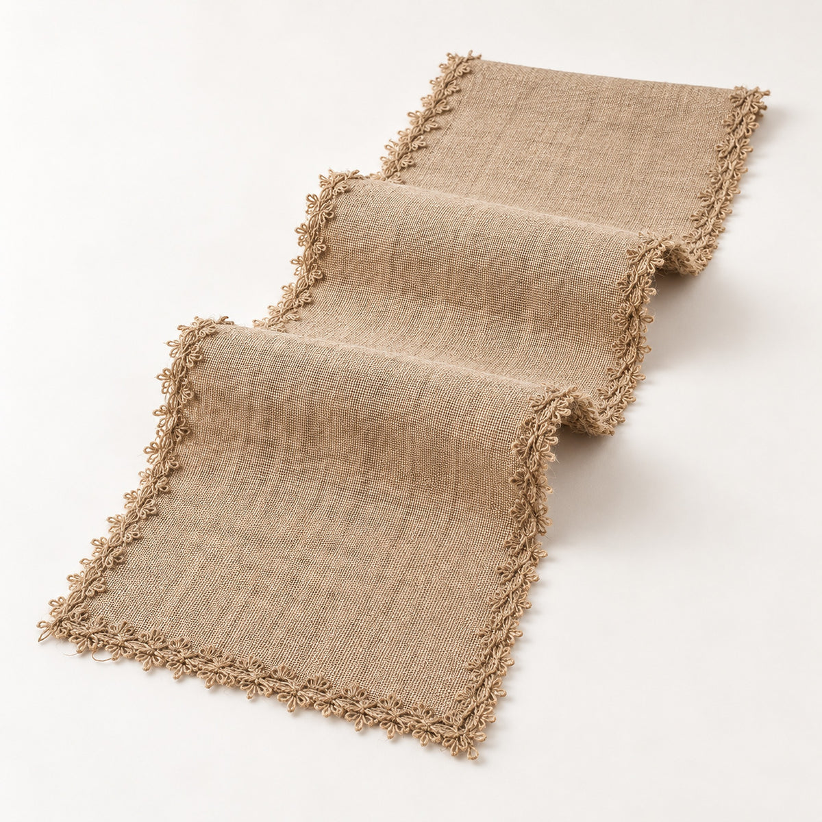 One tan runner with tan looped trim, selected length.