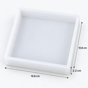 A square white tray or mold shown on a white background with dimension arrows and labels indicating 10.8 cm by 10.