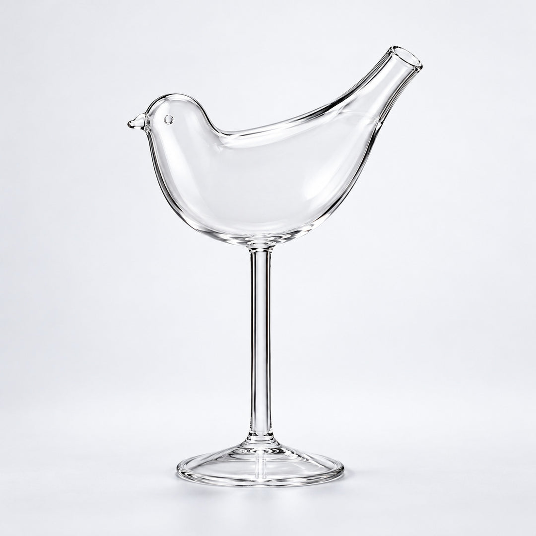 Empty 150 ml sculpted bird glass.