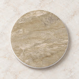 One beige stone print printed ceramic coaster on a light studio background.