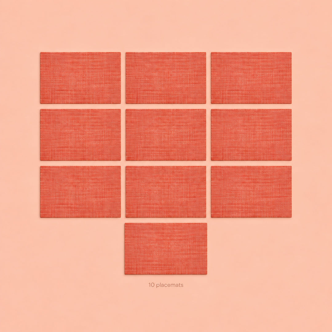 Orange woven vinyl placemats, 10-piece set, 30 by 45 cm each.
