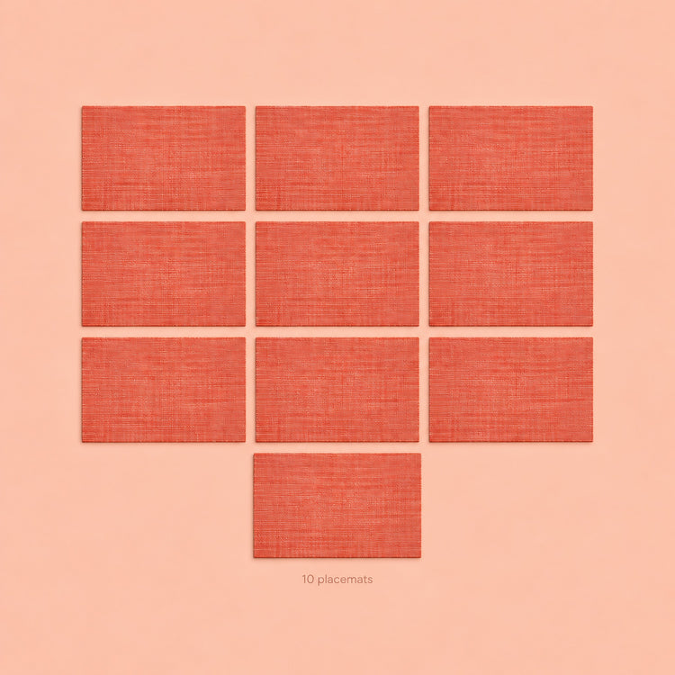 Orange woven vinyl placemats, 10-piece set, 30 by 45 cm each.