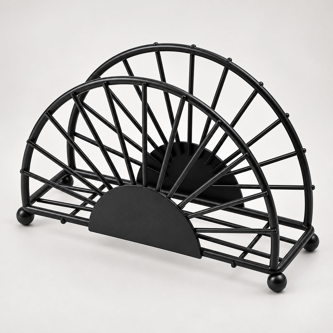Black Sunburst decorative metal napkin holder variant studio image