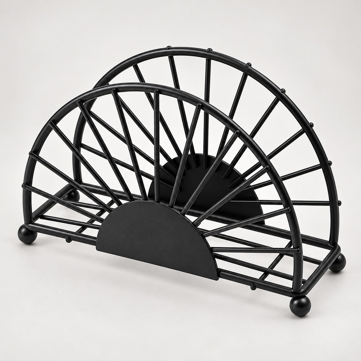 Black Sunburst decorative metal napkin holder variant studio image