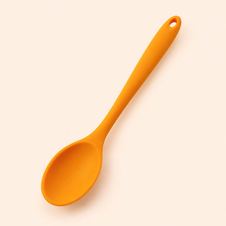 One orange medium silicone spoon, 20.8 x 4.2 cm.