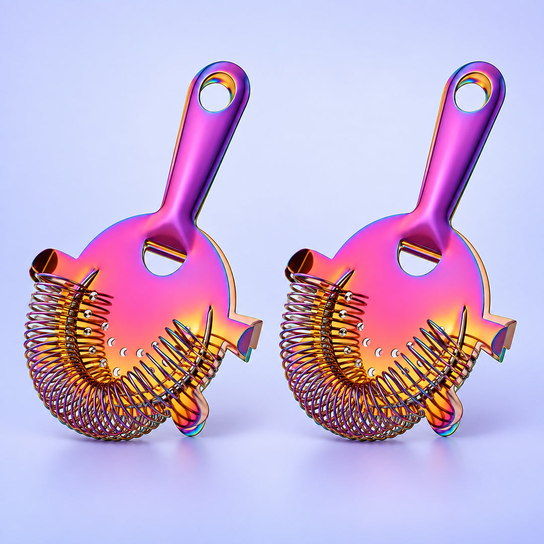 Purple Gold Rainbow Strainers Set Of 2 cocktail bar tool variant studio image