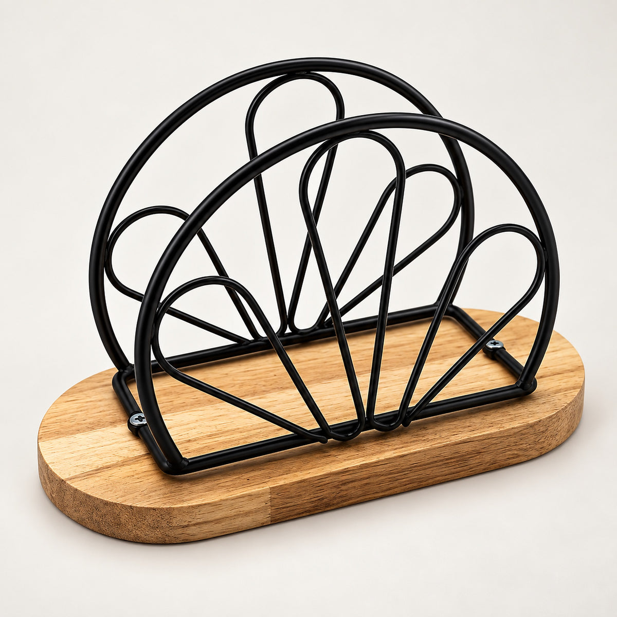 Black Loops With Wood-Look Base decorative metal napkin holder variant studio image