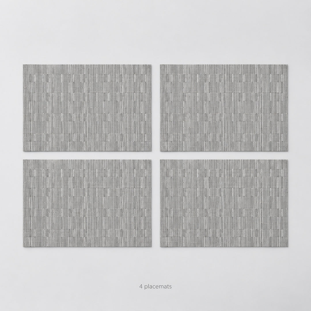 Gray woven vinyl placemats, 4-piece set, 30 by 45 cm each.