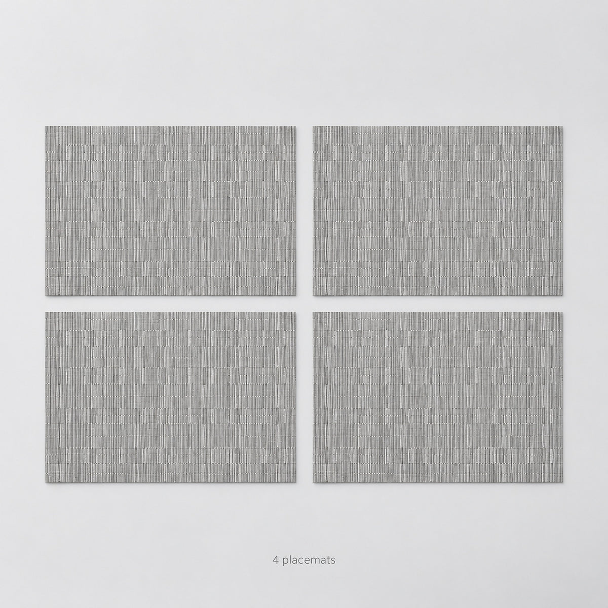 Gray woven vinyl placemats, 4-piece set, 30 by 45 cm each.