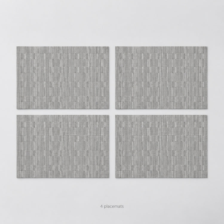 Gray woven vinyl placemats, 4-piece set, 30 by 45 cm each.