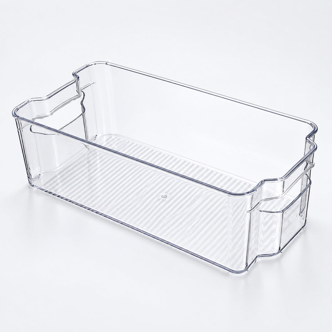 Refrigerator Organizer Bins, Clear Pantry Bins in PET Plastic, Fruit Containers for Fridge - Medium Clear Open-Grip Bin variant studio