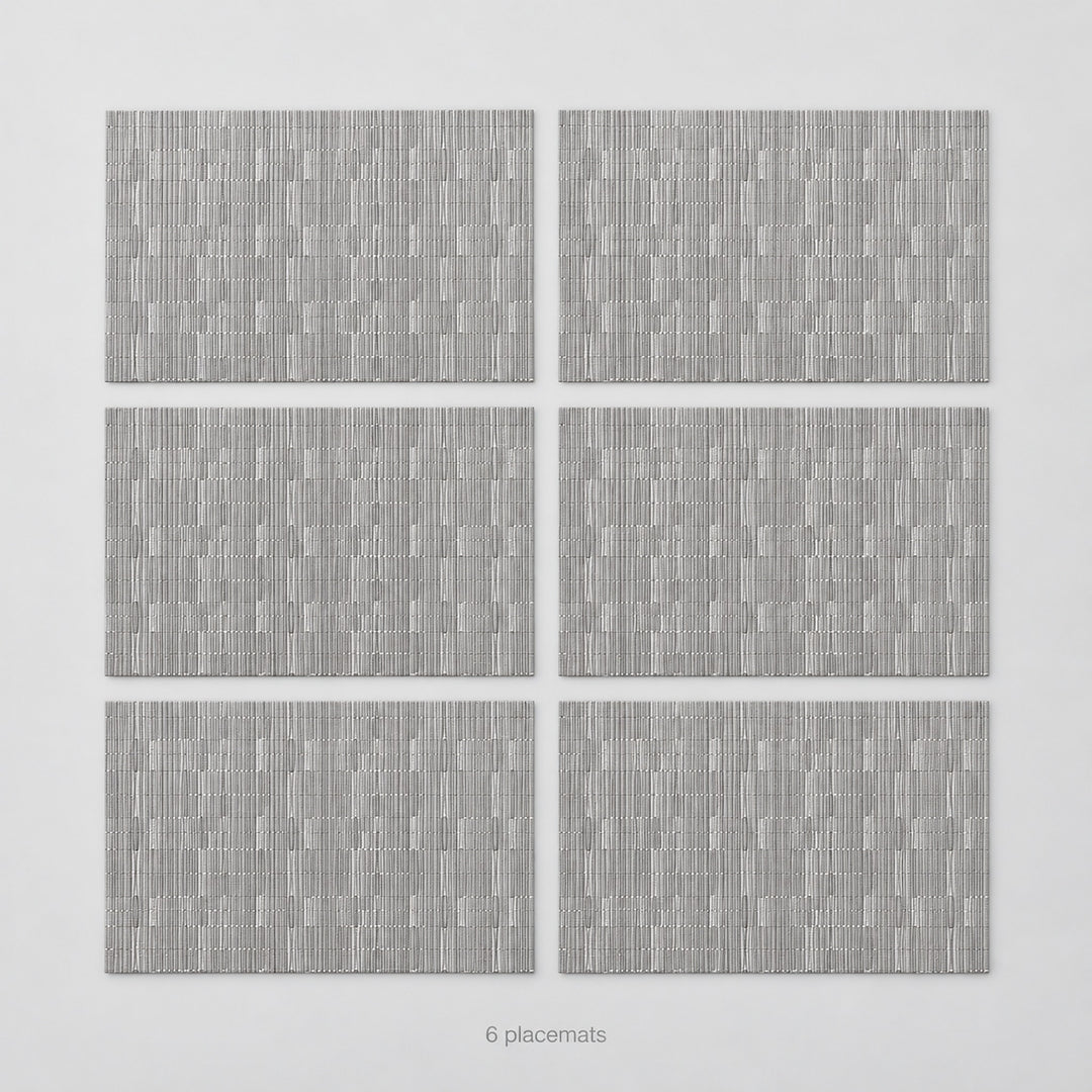 Gray woven vinyl placemats, 6-piece set, 30 by 45 cm each.