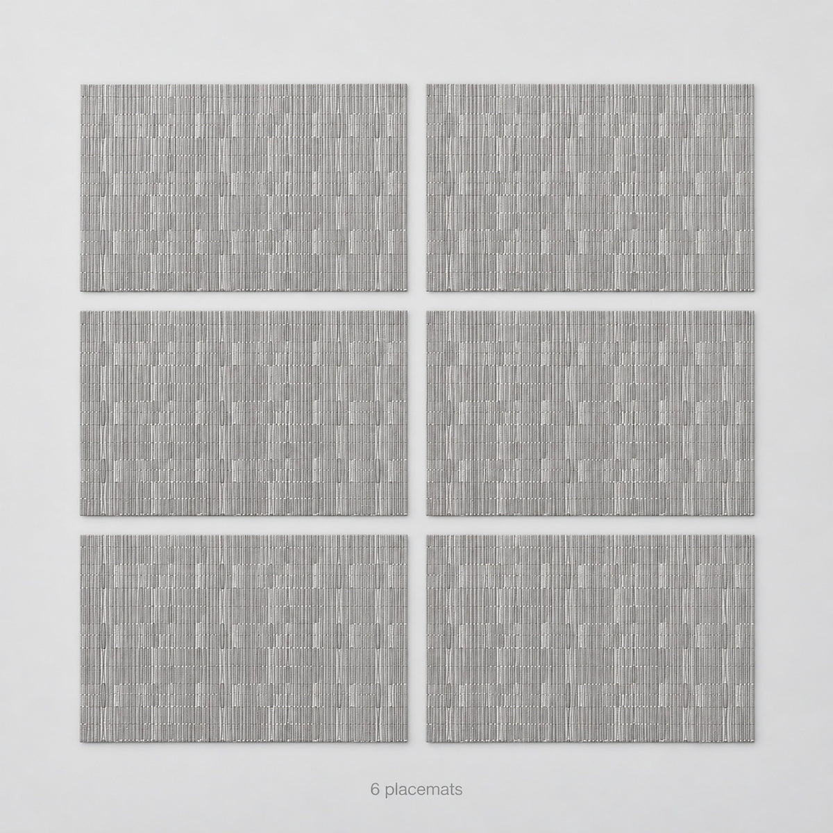 Gray woven vinyl placemats, 6-piece set, 30 by 45 cm each.