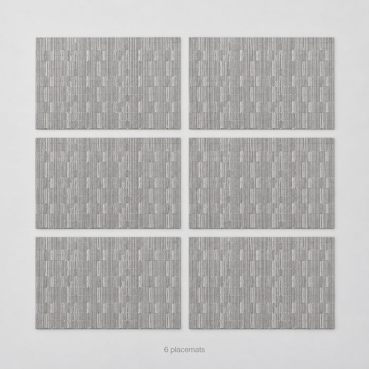 Gray woven vinyl placemats, 6-piece set, 30 by 45 cm each.