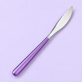 One purple and silver dinner knife on a soft studio background.
