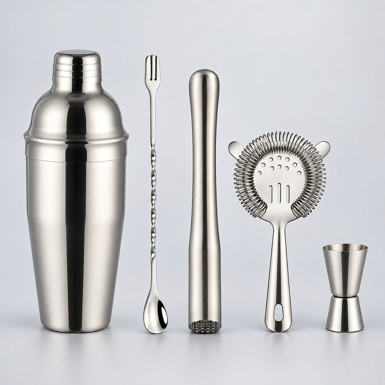 Silver Bar Set Of 5 cocktail bar tool variant studio image