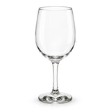 A clear stemmed wine glass with a wide bowl, photographed on a clean white background.