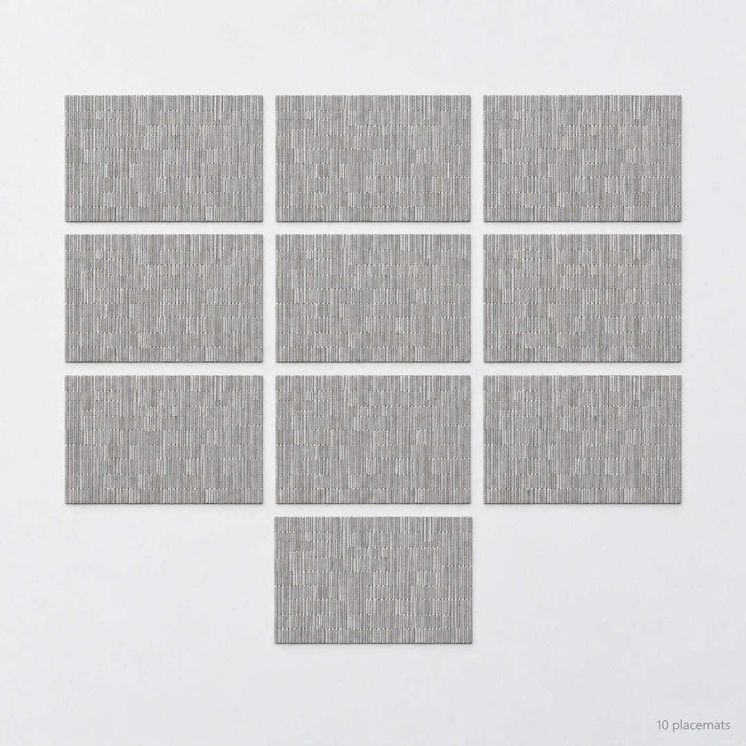 Gray woven vinyl placemats, 10-piece set, 30 by 45 cm each.