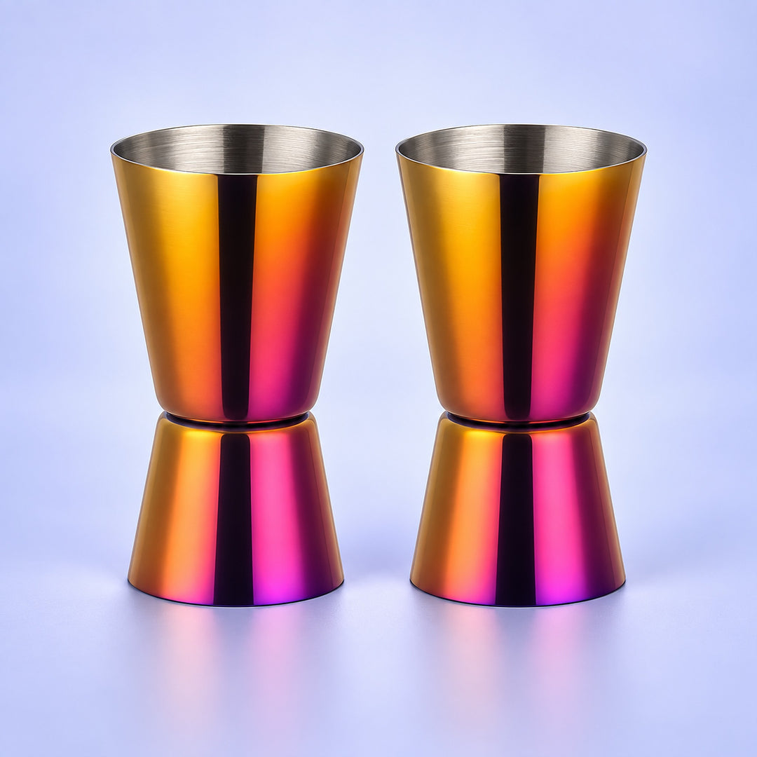 Purple Gold Rainbow Jiggers Set Of 2 cocktail bar tool variant studio image