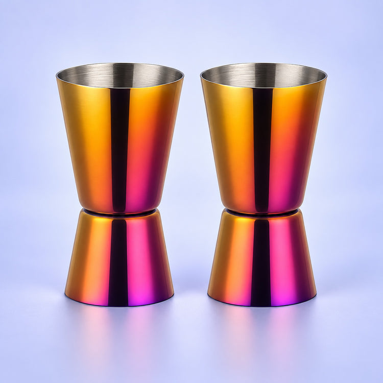 Purple Gold Rainbow Jiggers Set Of 2 cocktail bar tool variant studio image