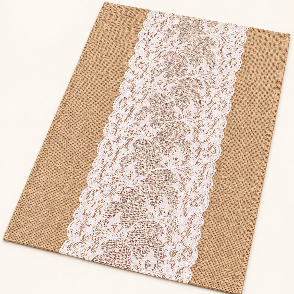 One tan placemat with floral center trim, 30 x 45 cm.