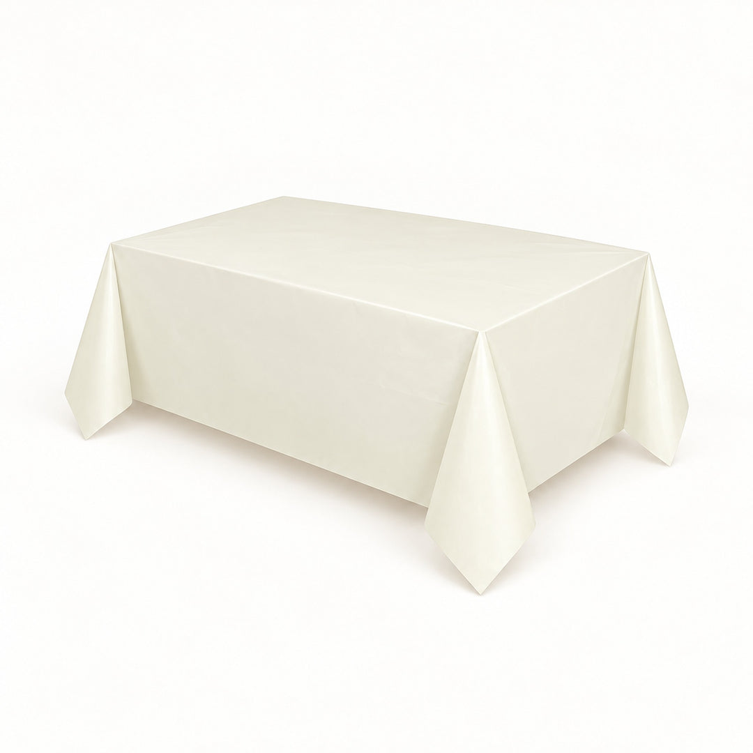 ivory disposable plastic table cover style.