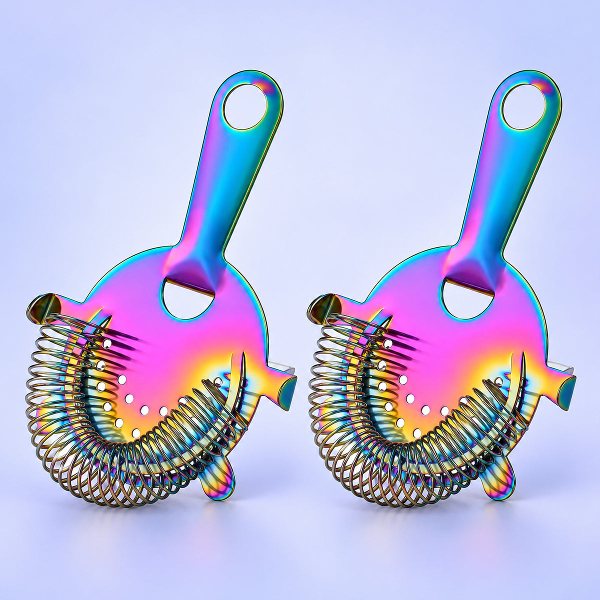 Blue Green Rainbow Strainers Set Of 2 cocktail bar tool variant studio image
