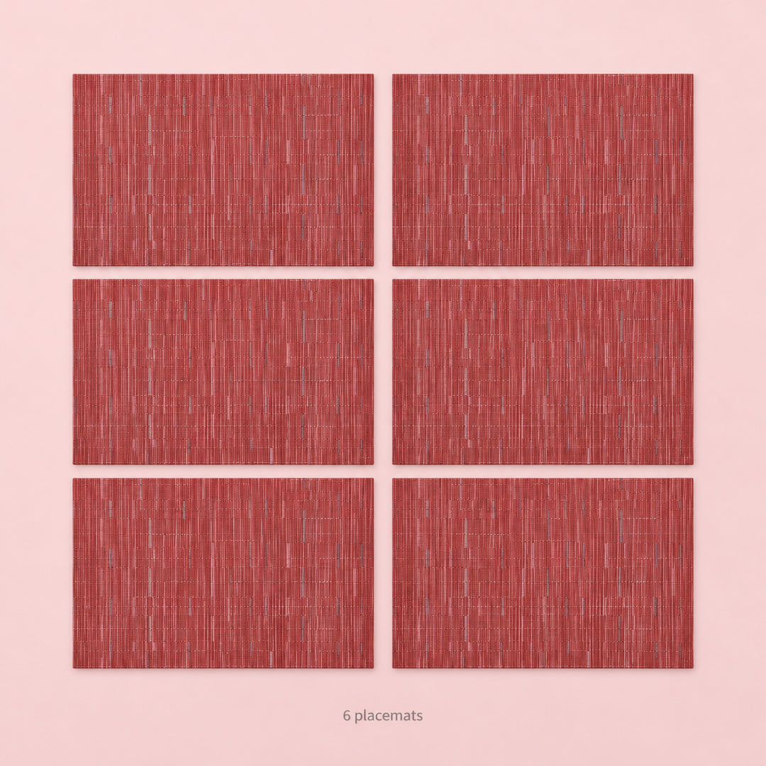 Red woven vinyl placemats, 6-piece set, 30 by 45 cm each.