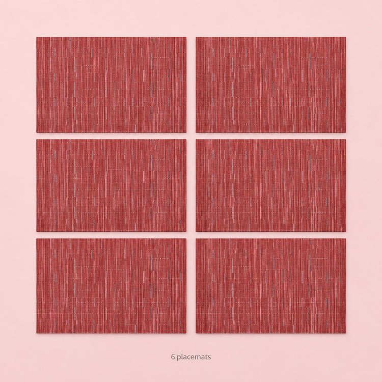 Red woven vinyl placemats, 6-piece set, 30 by 45 cm each.