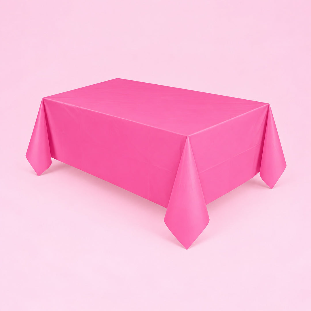 dark pink disposable plastic table cover style.