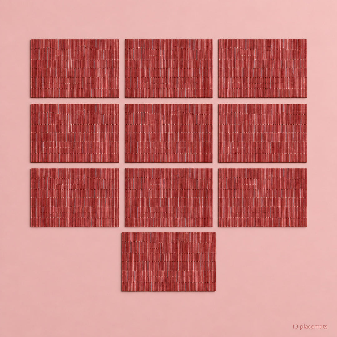 Red woven vinyl placemats, 10-piece set, 30 by 45 cm each.