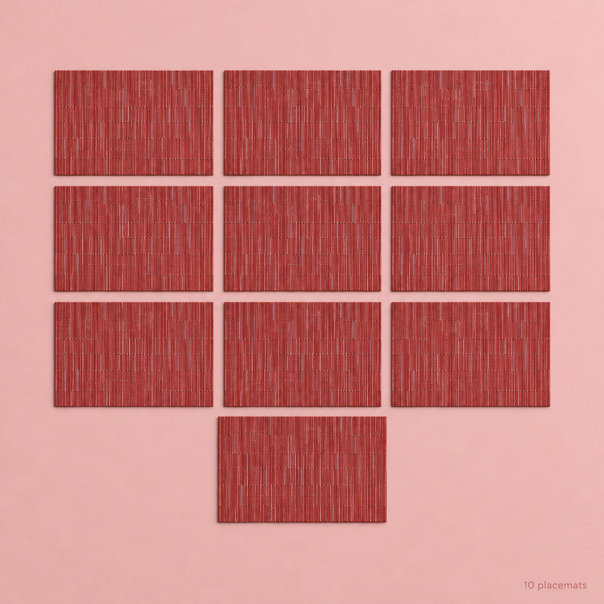 Red woven vinyl placemats, 10-piece set, 30 by 45 cm each.