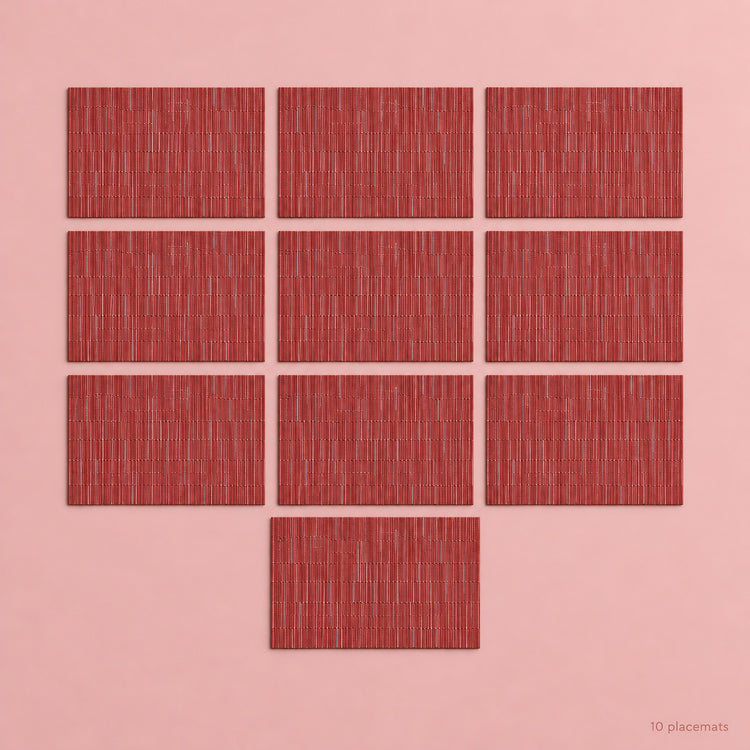 Red woven vinyl placemats, 10-piece set, 30 by 45 cm each.