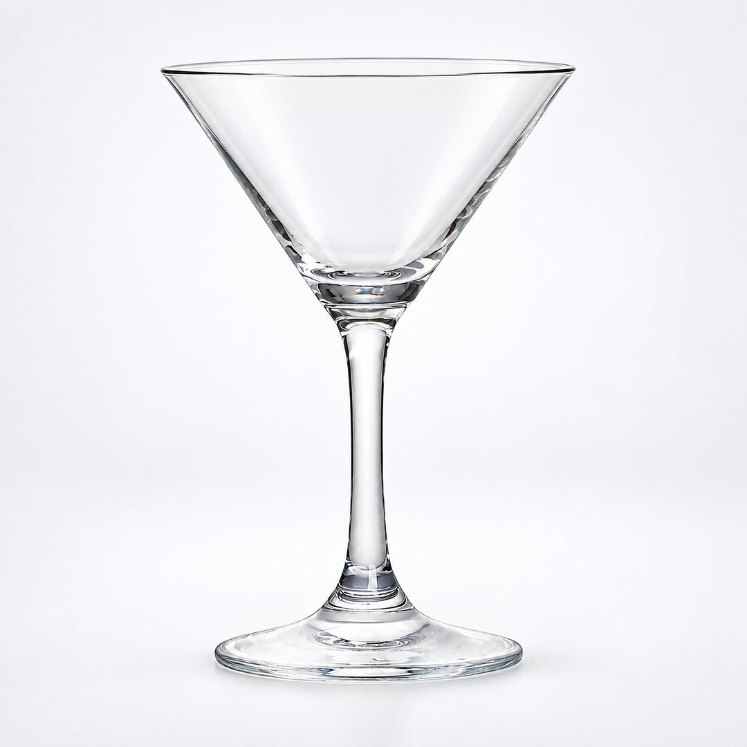 Empty 210 ml straight-stem martini glass.
