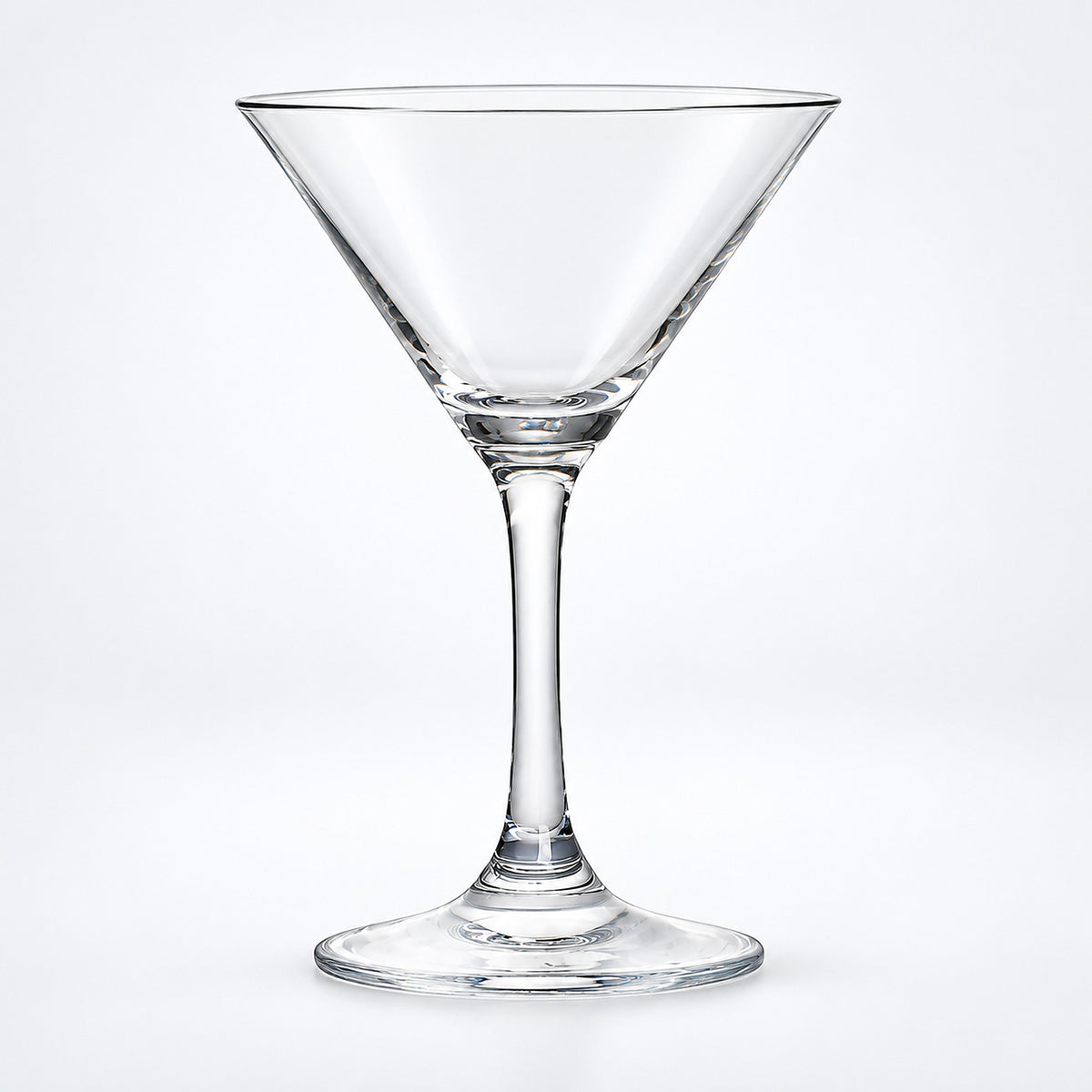 Empty 210 ml straight-stem martini glass.