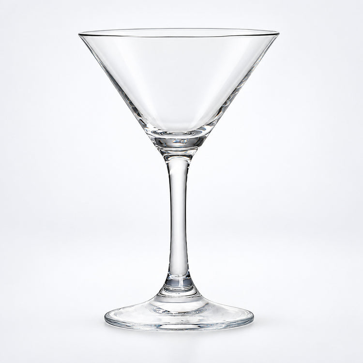 Empty 210 ml straight-stem martini glass.