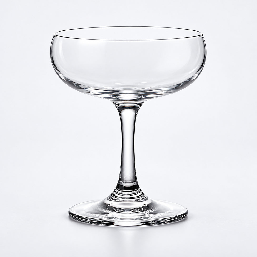 Empty 140 ml short-stem coupe glass.